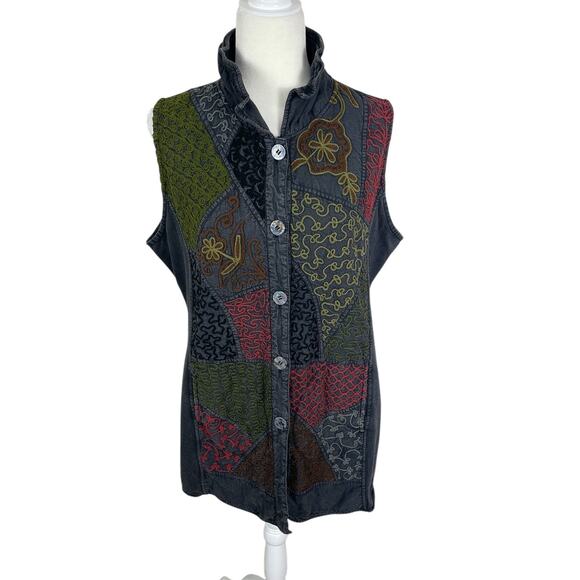 Parsley & Sage Embroidered Button Front Reversible Vest Size Large Boho Artsy - Picture 2 of 16
